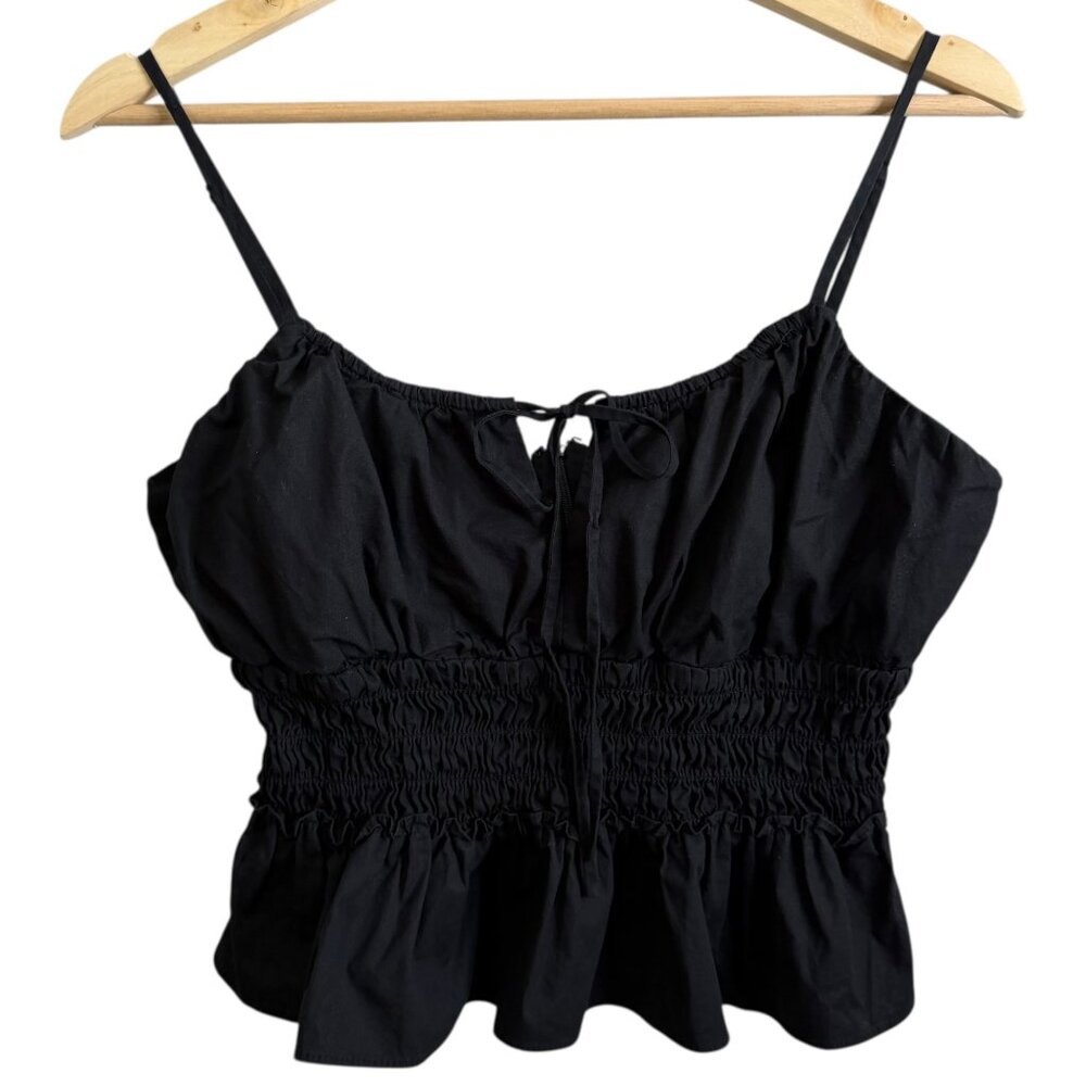 Wayf Smocked Crop Cami Tank‎ Black Medium European Summer Cottagecore Romantic
